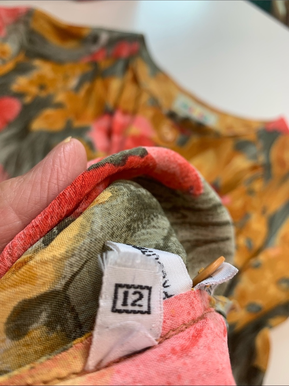 Vintage Rare Mango Bright Floral Top or Dress in Mustard w Coral & Green - Picture 16 of 17